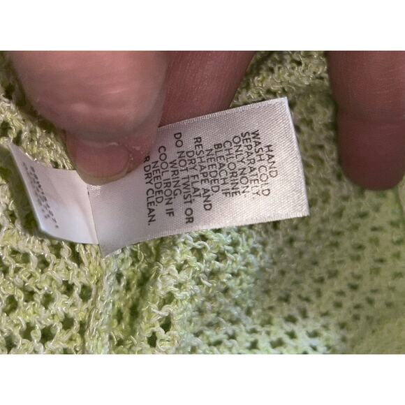 J jill Crochet Mesh Beachy CoastalCore Summer Yellow Greenish Ribbed 3/4 Sleeve - Picture 10 of 10